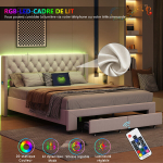 Kaheinimesevoodi LED-valgusti, USB-valgusti ja 2 sahtliga, liistudest alus, 140x190 cm, samet, beež