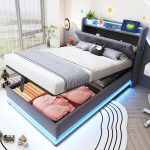 Laste pehme voodi LED- ja USB-valgustiga ning hoiukastiga 90x200cm 1 tk