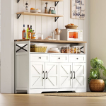 Buffet-kapp 140 cm, 3 sahtliga, ustega, valge-pruun