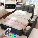 &Uuml;heinimesevoodi LED-valgusti, USB-valgusti ja 2 sahtliga, puidust liistudega 90x200cm, ilma madratsita 1 tk