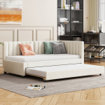 Polsterdatud voodi 90x200 cm, v&auml;ljat&otilde;mmatav, multifunktsionaalne, beež