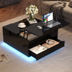Kohvilaud 70x70x38 cm, LED, 1 sahtel, must