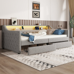 P&auml;evavoodi 90x200 cm, sahtlitega, USB, LED-valgusti, linane kangas, hall, ilma madratsita