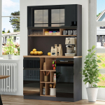 Moodne k&ouml;&ouml;gikapp, 105x45x185 cm, hall+must, reguleeritavate riiulite ja sahtlitega