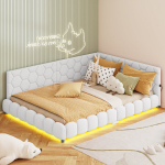 Diivanvoodi 140 x 200 cm LED- ja USB-valgustiga, lambafliisist, valge