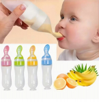 Pehme silikoonist beebi s&ouml;&ouml;tmispudel lusikaga, roosa, 90 ml