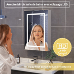 Nutikas vannitoakapp reguleeritava LED-valgustusega, &uuml;he uksega, seinale kinnitatav, 50 * 70 cm