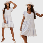 Naiste puuvillasest musliinist kleit Linda, helesinine