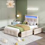 Voodi LED-valgustusega, 2 sahtlit, 90x200 cm, 1 tk