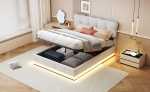 Voodi panipaiga ja LED, 140x200 cm, samet, beež., 140x200