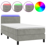 vidaXL kontinentaalvoodi madratsiga, LED, helehall, 90x200 cm, samet