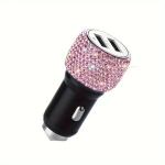 Bling Kristall Dual-USB Autolaadija, Kompaktne Kiirlaadija Adapter., Automobilinis pakrovėjas-rožinis