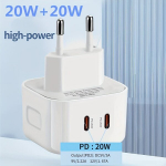 20W Kahe pordiga USB C Seinalaadija, TYPE-C Kiire Laadija 2 TYPE-C Kaabliga iPhone 15/iPad Pro/AirPods ja Android telefonidele.