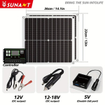 Sunant 2tk P&auml;ikesepaneelid, Kokkuv&otilde;imsus 60W, 2 USB V&auml;ljundid, 100A Kontroller (Valikuline), 2*30W be valdiklio