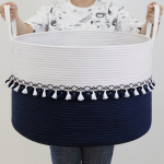 Extra Suur Rotangist Pesukorv - Pehme Hall Korv, Tamsiai mėlyna ir balta