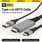 Goapla 4K@30Hz USB-C HDTV 182 cm Kaabel, Thunderbolt 3/4 &Uuml;hilduv., Pilka Juoda