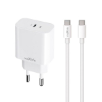 Maxlife MXTC-06-20C PD QC laadija 1x USB-C 20W valge + USB-C - USB-C kaabel 20W