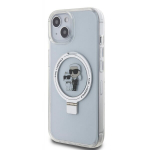 Karl Lagerfeldi &uuml;mbris iPhone 15 6.1 KLHMP15SHMRSKCH valge HC MAGSAFE RINGSTAND KC jaoks