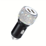 Bling Kristall Dual-USB Autolaadija, Kompaktne Kiirlaadija Adapter., Automobilinis pakrovėjas-baltas