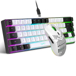 HXSJ Must Valge RGB Klaviatuur ja Gaming Hiir, Kompaktne 68 Klahviga Mini Juhtmega Klaviatuur RGB-taustavalgustusega.