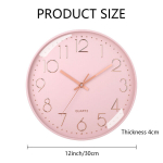 Kellad, 12-tolline vaikne seinakell &ndash; kaasaegne kvartskell, tiksumatu, h&otilde;lpsasti loetav, patareitoitega, roosa+roosakuldne