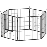 PawHut kutsikate jooksuaias 80 cm k&otilde;rgune, 6-PLG. koera m&auml;nguaed DIY kutsikate m&auml;nguaed koos uksega, vabapidamine v&auml;ikestele kuni keskmise suurusega koertele, teras, must, Juoda