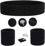 V&auml;litennisekaubad,trikipaelte komplekt &ndash; spordipeapaelad ja randmepaelad | Niiskust imav froteeriidest higi neelav, must