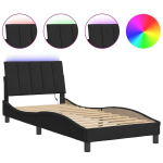&uuml;heinimese voodi，t&auml;iskasvanu voodi，voodiraam LED-tuledega, must, 90x200 cm, samet CFE5126525