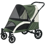 PawHut koera jalutusk&auml;ru koerak&auml;ru kokkupandav suurtele koertele ja kassidele kuni 30 kg kassi jalutusk&auml;ru koos pehmendusega v&otilde;rkaknad uksed hoiukott kassi jalutusk&auml;ru koos turvarihmadega, pidurid, jalutusk&auml;ru tumeroheline, Tamsiai žalia