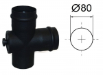 Must korstna 90&deg; T-tee koos revisjoniga koos silikoontihendiga pelletik&uuml;ttele. D-80 mm