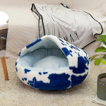 Talvine pikk plush kassi voodi &uuml;mmargune kassipadja kassimaja 2 &uuml;ks soe kassi korv_spots sinine_50x50cm