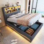 Pehmendatud voodiraam, h&uuml;drauliline, LED, USB, 140x200 cm, 1 tk