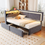Pehmega diivanvoodi, LED valgustus, USB, 90x200 cm