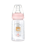 Klaasist s&ouml;&ouml;gipudel KikkaBoo Savanna Pink 120 ml BPA-vaba koolikutevastane
