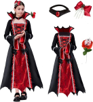 Vampiiri kost&uuml;&uuml;m Vampiiri riietus Halloweeni kost&uuml;&uuml;m t&uuml;drukutele 7-9 aastat &mdash; halloween kleit, laste karnevalikost&uuml;&uuml;m, gooti kost&uuml;&uuml;m t&uuml;drukule, maskeraadi kost&uuml;&uuml;m, vampiiri aksessuaarid, teemariided lastele, etenduse kost&uuml;&uuml;m