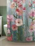Veekindel lillemustriga du&scaron;ikardin pol&uuml;ester roosa 180x180 cm &mdash; vannikardin, vannitoa tekstiil, du&scaron;ikardin, vannitarvikud, lilleline vannituba, kardina r&otilde;ngad, kiiresti kuivav kardin