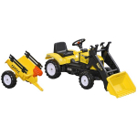 Laste pedaalidega traktor esilaaduri ja haagisega, 167 cm, kollane