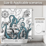 Veekindel du&scaron;ikardin vannituppa Kraken kaheksajalg 180x180 cm &mdash; vannikardin, vannitoa tekstiil, mereteemaline vannituba, pol&uuml;estrist du&scaron;ikardin, vannitoatarvikud, mustriga kardin, veekindel du&scaron;ikardin