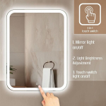 LED-valgustusega vannitoapeegel puutel&uuml;litiga 50x70cm &mdash; meigipeegel, seinapeegel, valgustusega peegel, vannitoa aksessuaarid, ristk&uuml;likukujuline peegel, vannitoa valgustus, kaasaegne peegel