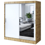 L&uuml;kandustega riidekapp peegli riiulite ja riidepuudega Belvedo Hugo Artisan Oak matt valge 180x200cm komplekt