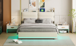 Voodi panipaigaga, LED, USB, 160x200 cm, pl&uuml;ss, beež., 160x200