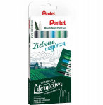 Pentel kahepoolsed pliiatsid kalligraafia jaoks, 6 tk, roheline
