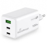 Mediarange Laadija MRMA123, 100 W, 2xUSB-C, 1xUSB-A, 20 V, 3 seadet, GaN, Quick Charge 3.0