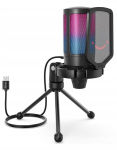 Fifine A6v stuudiomikrofon Usb-c Rgb, must