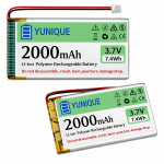 Yunique Green-Clean-Power, 2 Lipo akut 3,7 V 2000 mAh 1S 103450, Micro JST 2.0, Arduino ja ESP32
