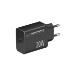 Esperanza Laadija EZC104K, 20W, must, 100-240V, 50-60Hz, 1xUSB-C, kiire laadimine, &uuml;lekuumenemise kaitse