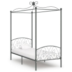 vidaXL baldahhiiniga voodiraam, hall, metall, 90 x 200 cm, Pilka