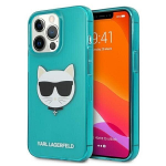 Original KARL LAGERFELD Glitter Shoupette Fluo telefoni&uuml;mbris sobib iPhone 13 / 13 Pro / 14, sinine
