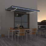 vidaXL automaatne varikatus, LED ja tuuleandur, 450 x 350 cm, sinine ja valge