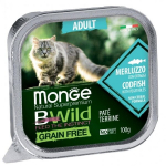 K&uuml;psetatud pasteet kassidele Monge BWild Cat Grain Free Adult tursa ja k&ouml;&ouml;giviljadega 100g